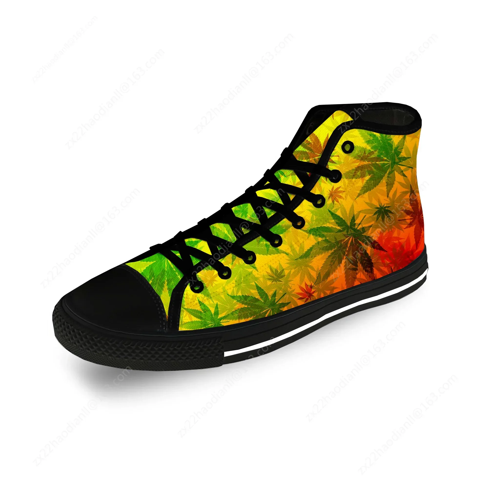 Reggae Rasta Leaf Pattern Cool Casual Cloth Fashion 3D Print High Top Canvas Shoes Men Women Lightweight Breathable Sneakers