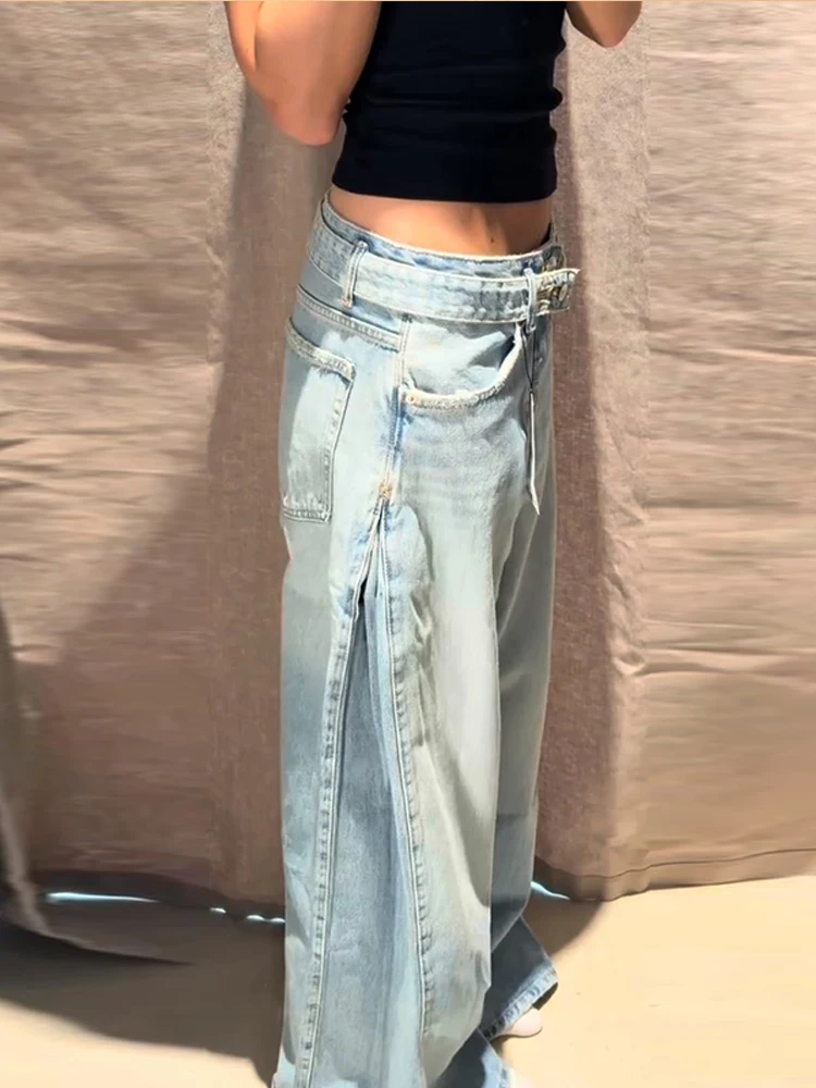 Casual Solid Denim Pants Women Dropped Button Zippers Patchwork Long Female Jeans Straight 2026 Summer Autumn Lady Trousers New