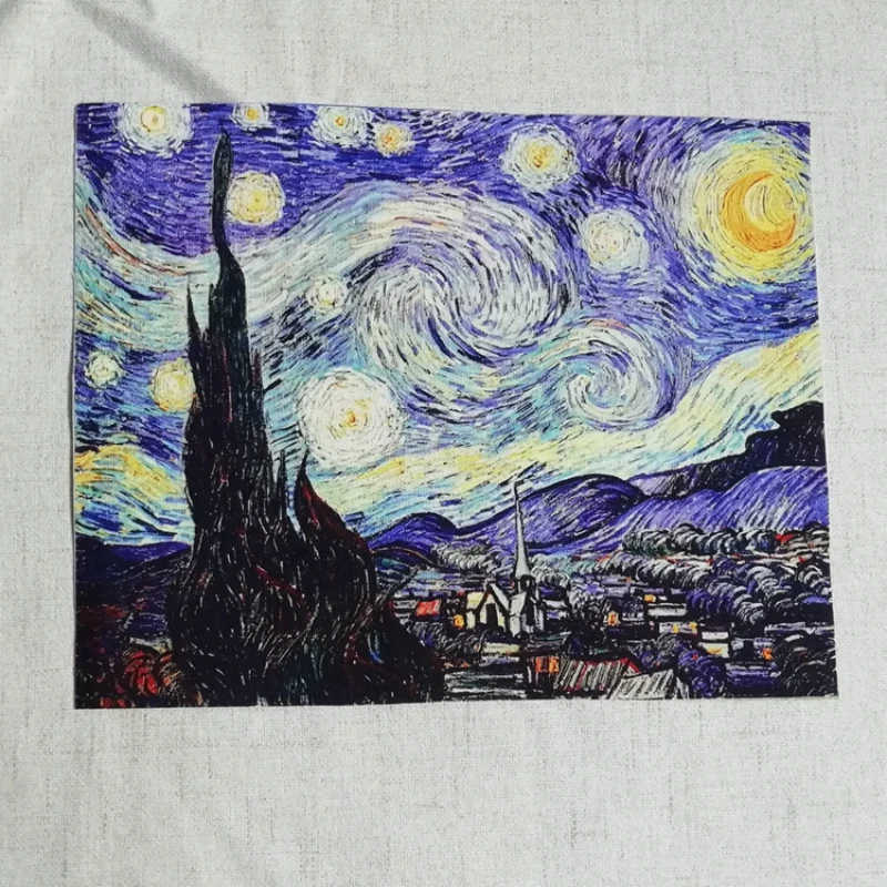 Oil Painting Patchwork Hand Dyed Fabric Van Gogh Positioning Canvas Decoration DIY Handmade Accessories Cloth Cartoon Pieces