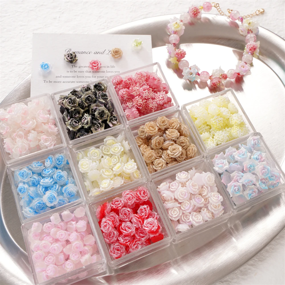 20pcs Colorful Gardenia Rose Camellia Flower Beads Resin Luminous Loose Beads For Jewelry Making Crafts DIY Bracelet Accessories