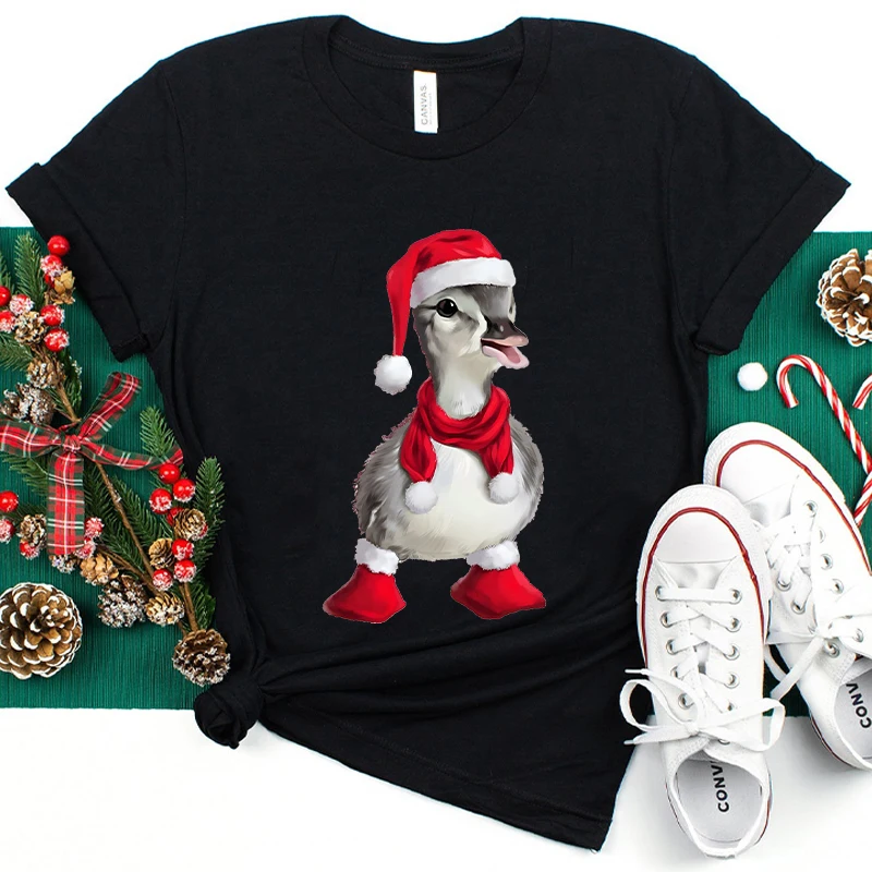 Merry Christmas Duck T-shirt Women Clothing Short Sleeve Tees Shirt Harajuku Funny Xmas Graphic Trendy Tops Female Streetwear