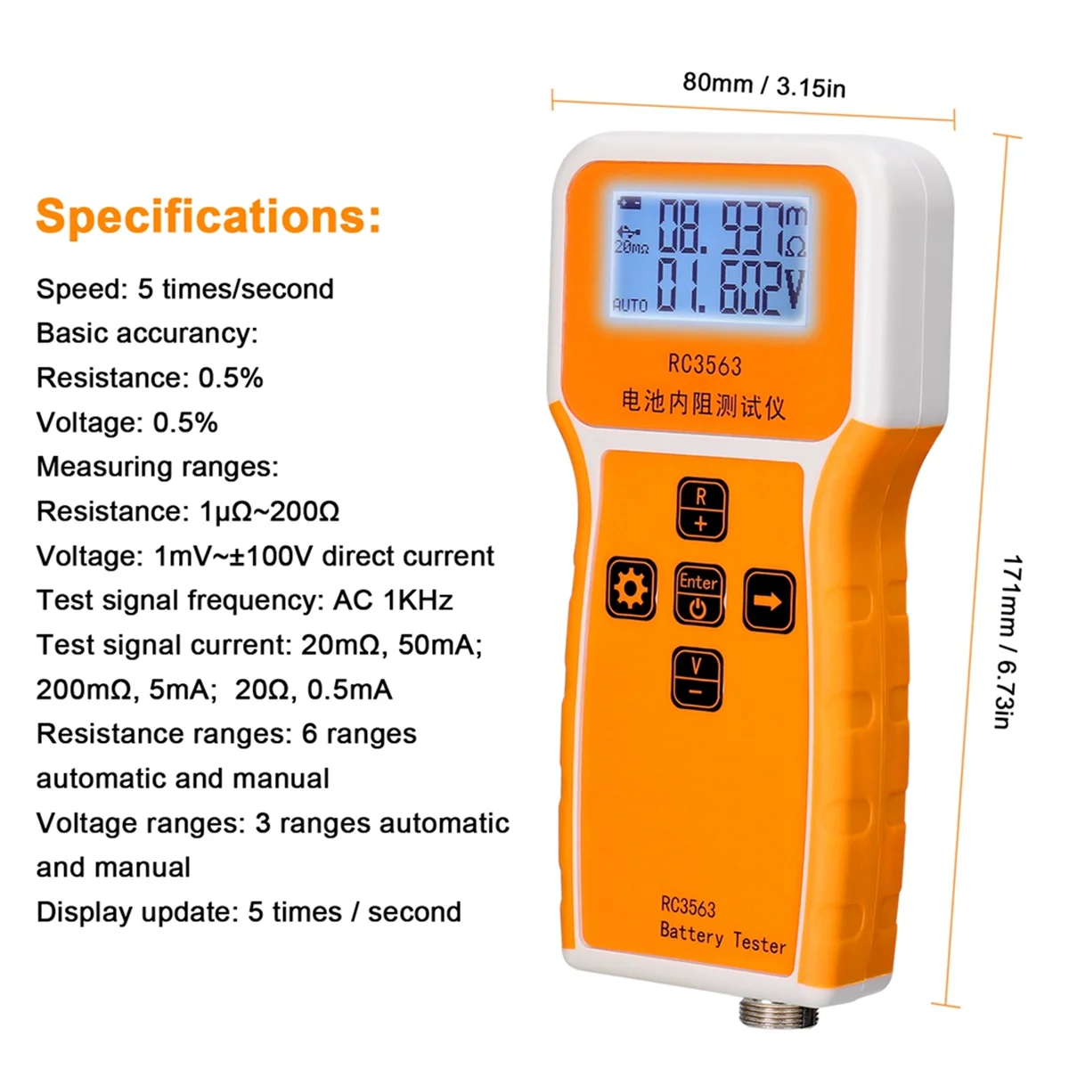 A04I RC3563 Battery Voltage Internal Resistance Tester Trithium Lithium Iron Phosphate 18650 Battery Tester,Tester Probe