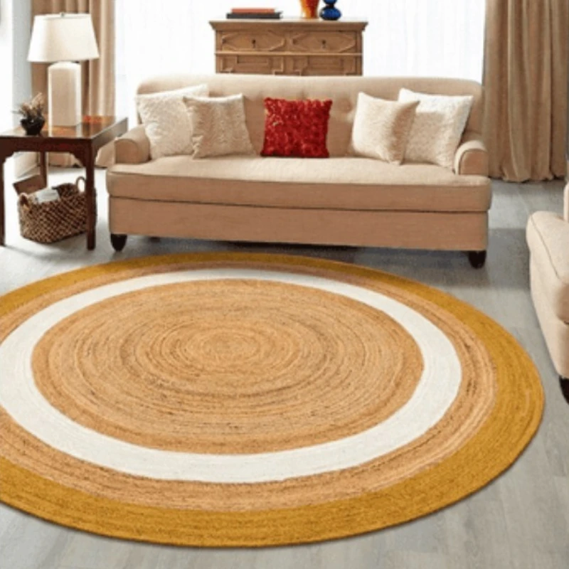 Circular Salon Mat Ethnic Tribal Theme Dark Teal Red Orange Geometric Pattern Non Slip Ground Blanket for Apartment Lounge