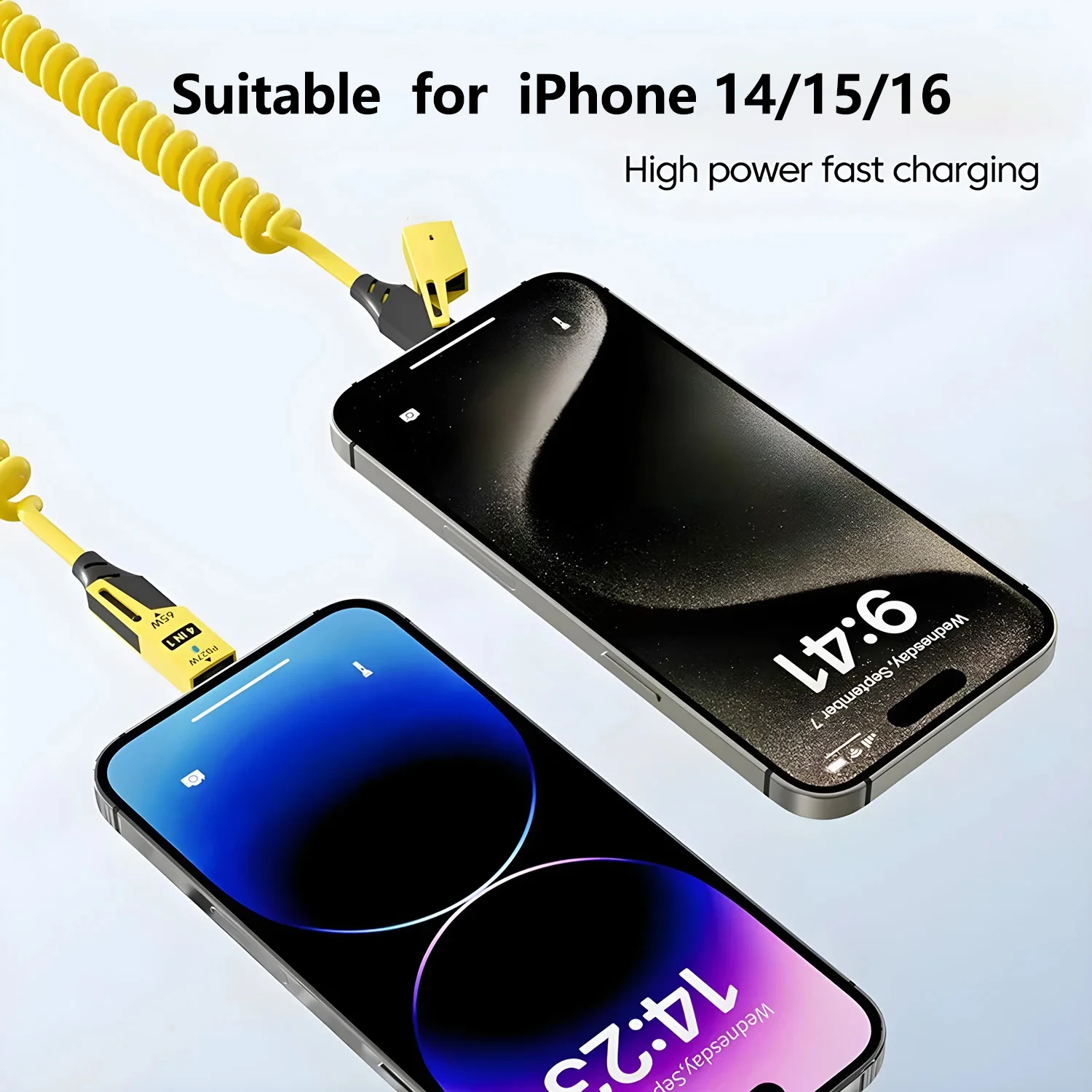 65W Fast Charging 4 in 1 Spring Cable USB C to Lightning Type-C 6A for iPhone 15/14/13 iPad MacBook Huawei Xiaomi
