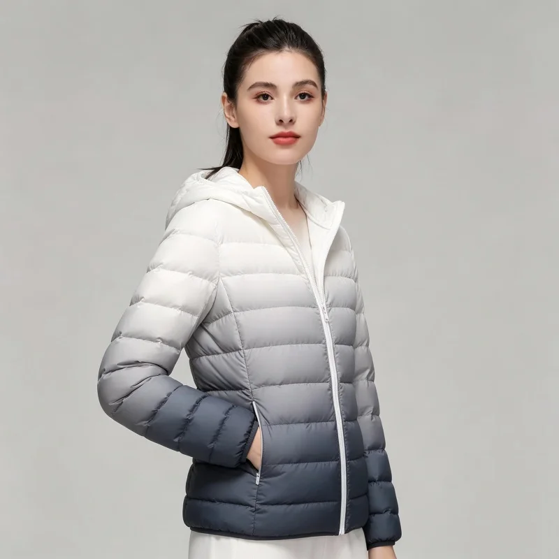 Women's Autumn and Winter Gradient Lightweight Hat Down Jacket Korean Fashion Casual New 90% White Duck Down Jacket for Women