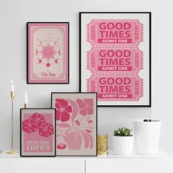 Trendy Retro Aesthetic Pink Lucky You Poster Vintage Sticky Retro Kraft Paper DIY Room Bar Cafe Kawaii Room Decor Movie Posters
