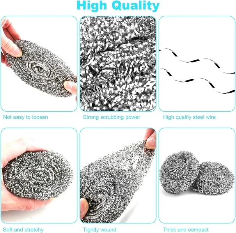 30/1pcs Heavy Duty Wire Steel Cleaning Ball Stainless Steel Dishwashing Balls Scrubbers Cleaner Kitchen Scrubbing Sponges Tools