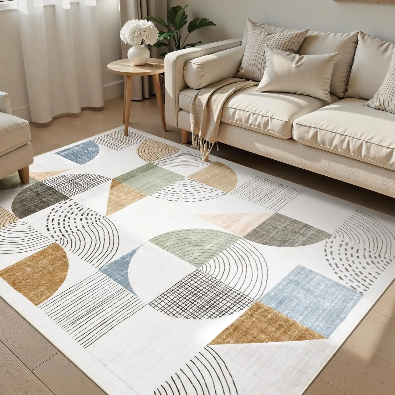 

Machine Washable Non-Slip Entry Way Rug, Lightweight Carpet High Traffic Areas Rug for Bedroom Playroom Office (Multi Color,3X5)