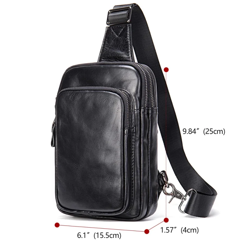 Mans 100% Genuine Leather Sling Bag Men Messenger Bags for Men Black Chest Bags for Phone Casual Sport Shoulder Bag