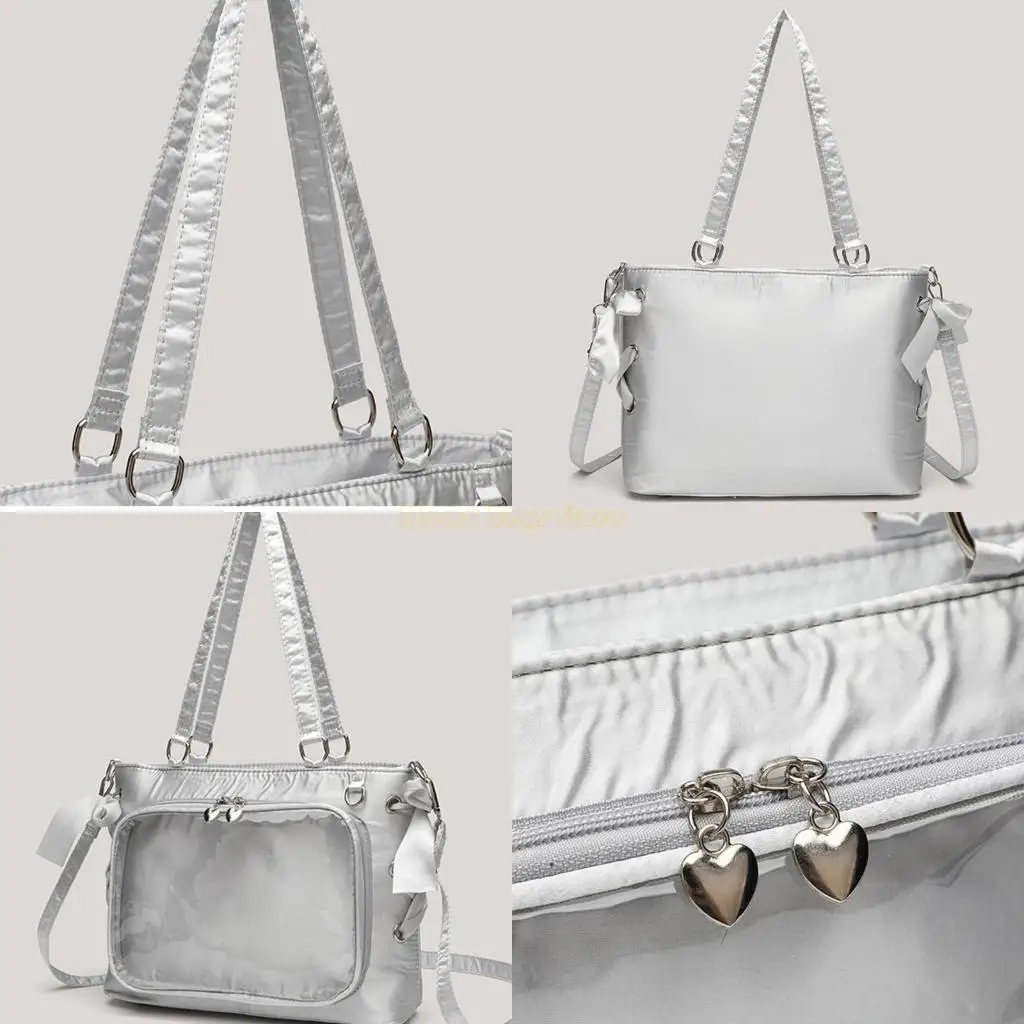 

X90D Women Bag Lovely Itabag Clear Casual Crossbody Bag Students School Bag Tie Bows Shoulder Bag for Pin Display