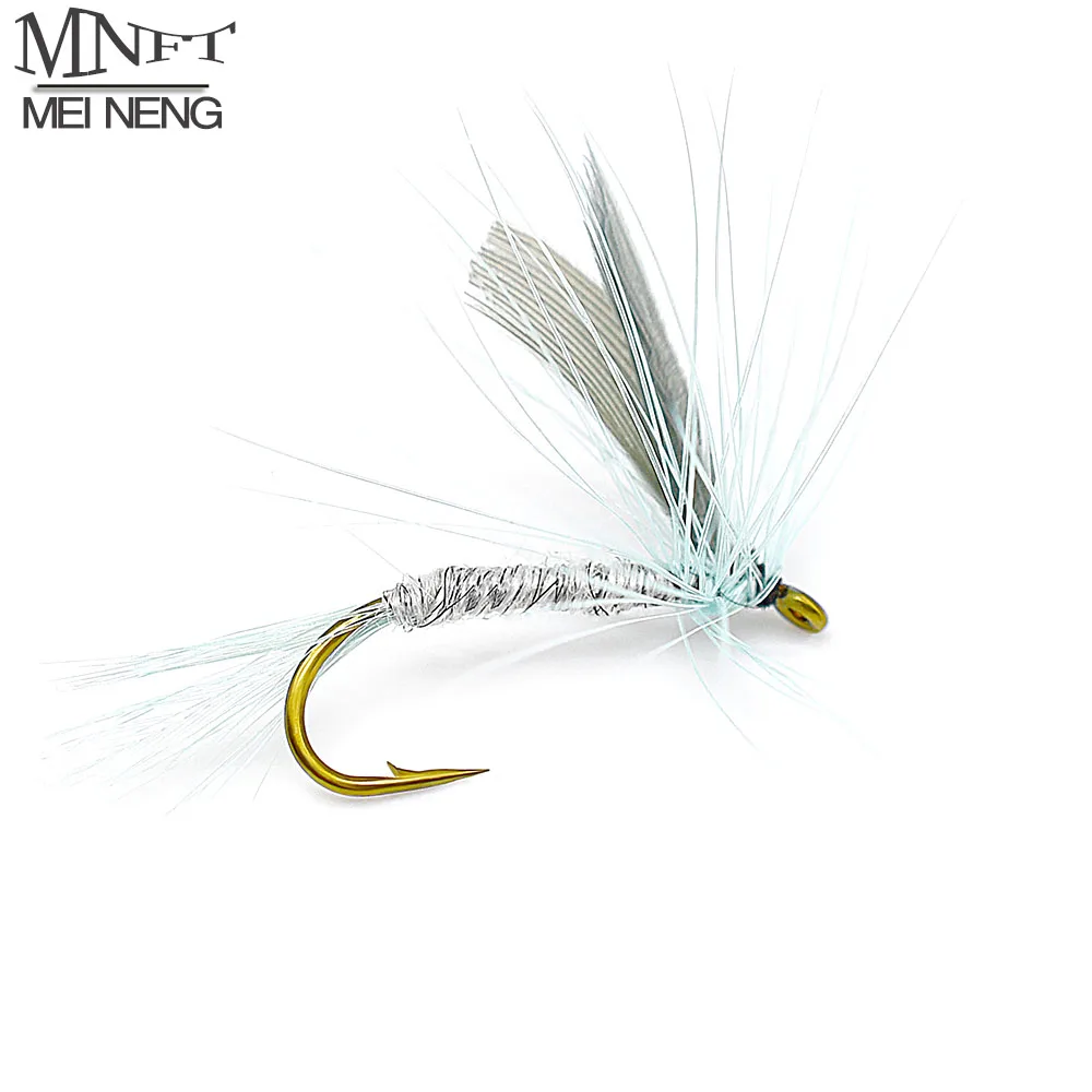 MNFT 10PCS Grey Color Winged Dry Mayfly Trout Fly Fishing Lures Light Blue Artificial Bait10# Hooks