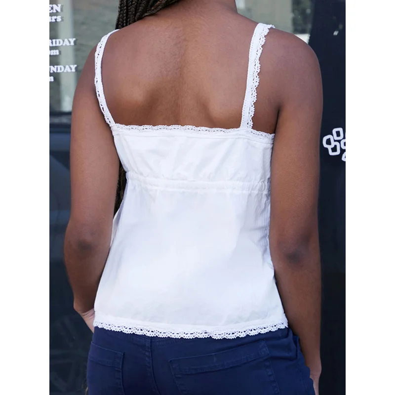 

Women'S Sweet Cropped Camisole Spaghetti Strap Lace Trim Show Navel Vest Summer