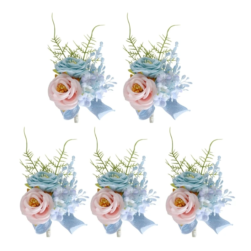 5 Stuks Elegante Rose Boutonniere Set Voor Bruiloft Handgemaakte Corsages Bloemen Met Pin En Clip Sieraden Voor Bruidegoms En