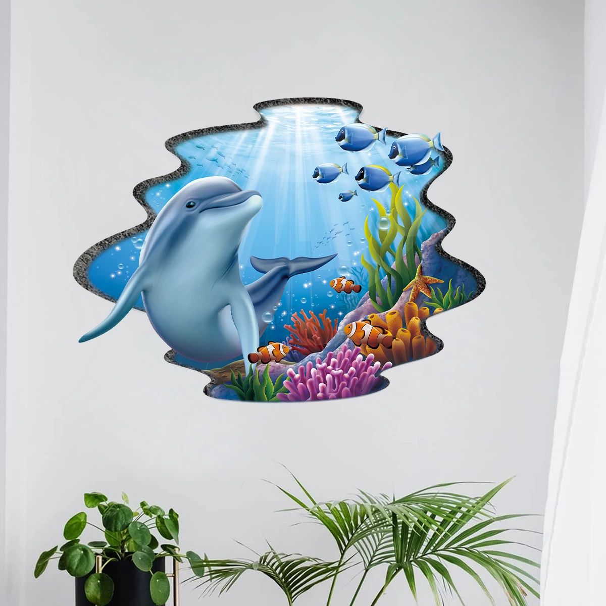 Cartoon Watercolour Marine Animal Dolphin Wall Stickers for Door Kids Room Wall Art Living Room Decoration for Bedroom Bathroom