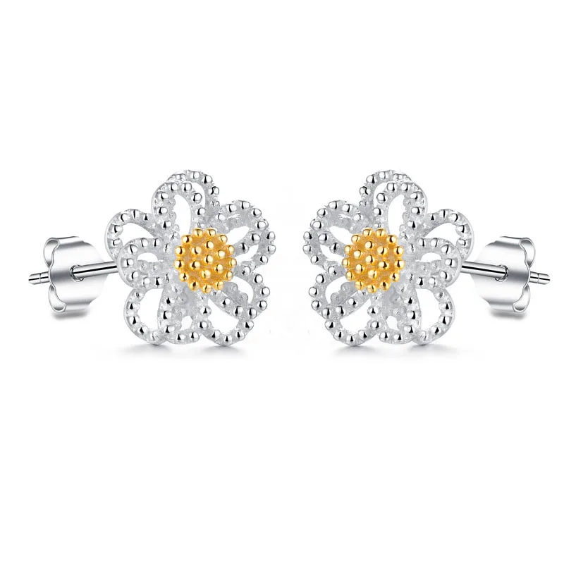 

New Wholesale High Quality Silver Color Color Color Earring Embellish CZ Crystal Flower Stud Earrings Bridal Jewelry For Women