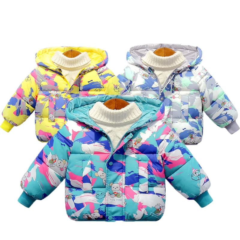 

Autumn Winter Children's Coats New Cartoon Cotton Down Jackets Boys Girls Graffiti Hooded Clothes Kids Thicken Print Outerwear