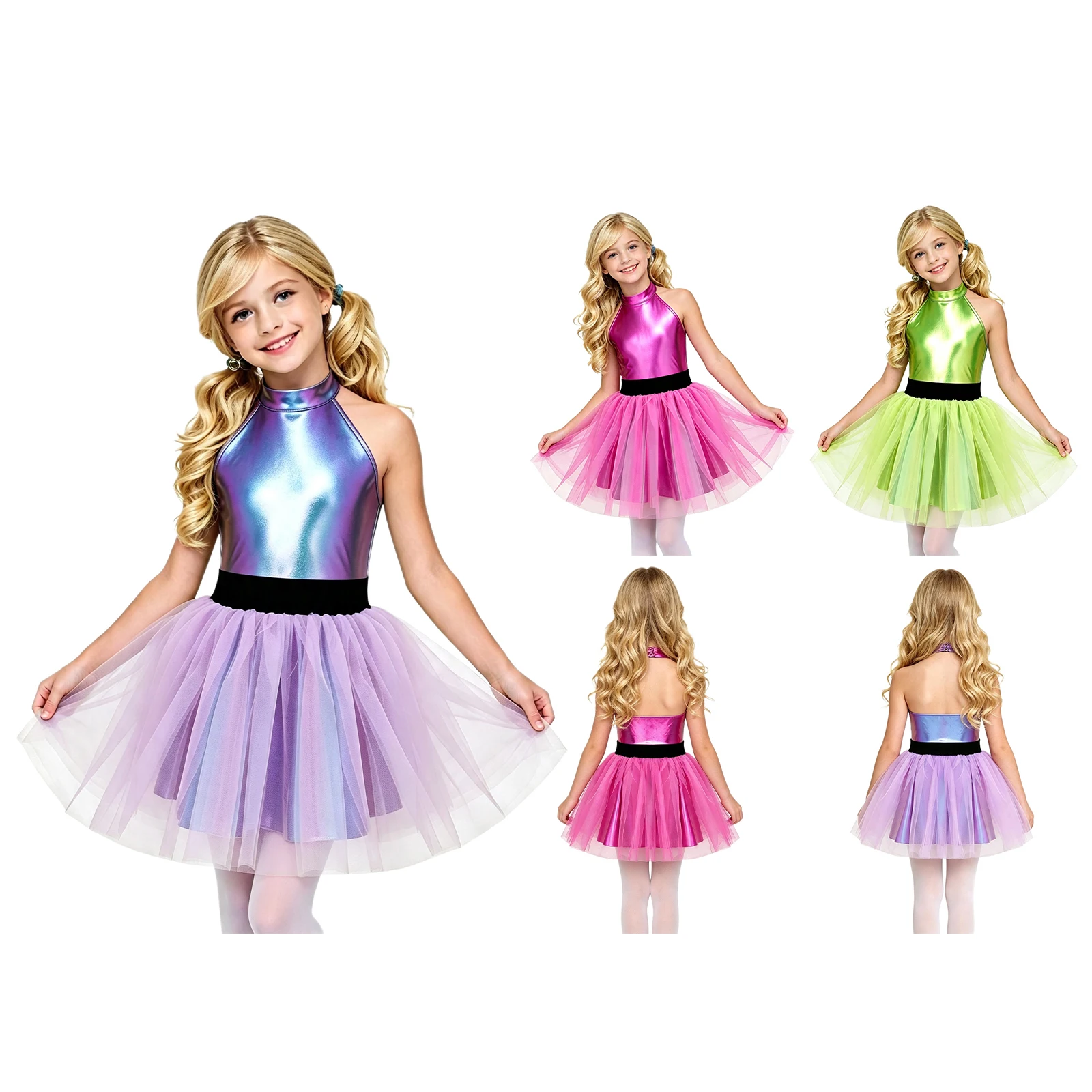Kids Girls Alien Outerspace Tulle Tutu Dress Sleeveless Future World Party Dress Up Halloween Astronaut Cosplay Themed Costume