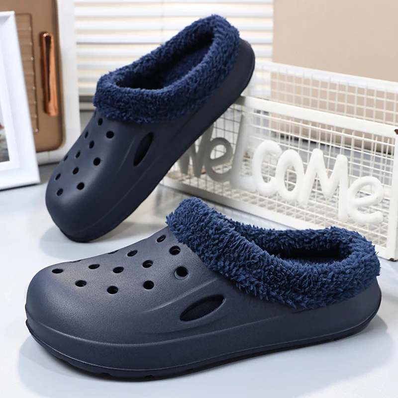 Winter Men Women Slippers Warm Furry Slippers Comfortable Indoor Home Cotton Shoes Casual Soft Plush Fur Clogs For Couple 35-46