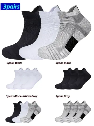 3 Pairs Mesh Sports Terry Socks Cushioned Moisture-managing And Durable Reduces Foot For Running Hiking Cycling Baskateball