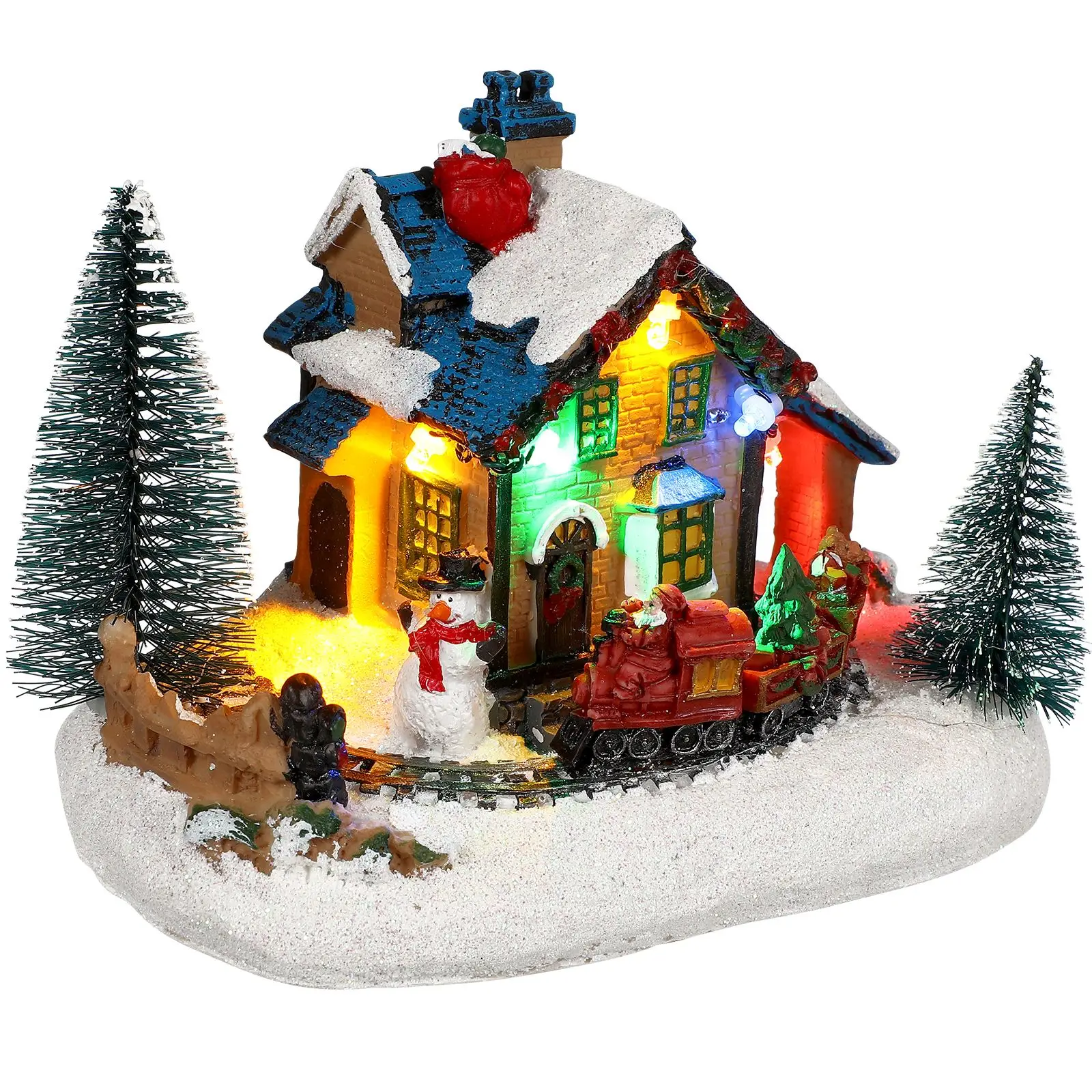 

Operate Christmas Ornamnet LED Resin Log Cabin Ornament Desktop Decoration Winter Scene Model Desk Ornament