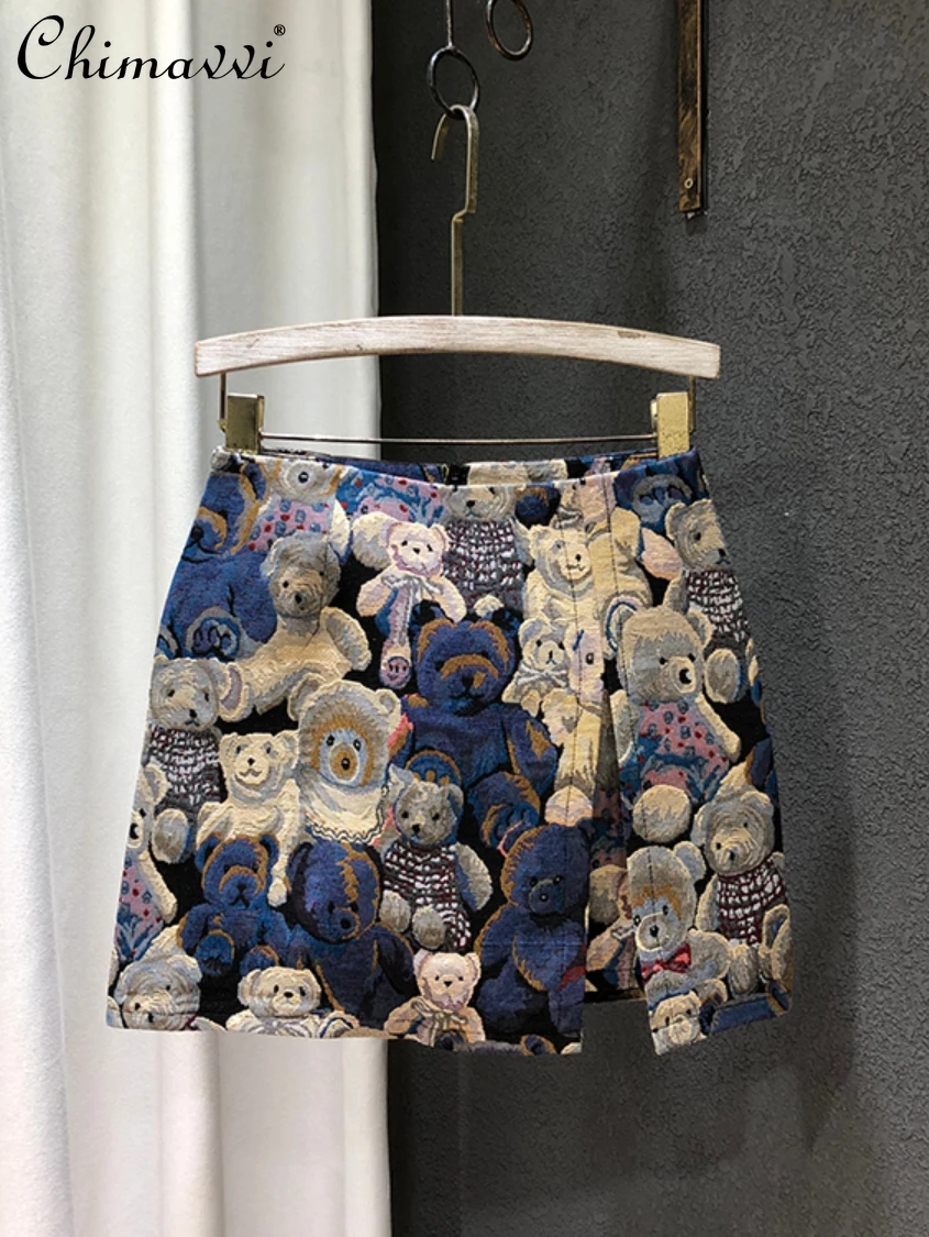 

Mini Skirts 2024 Spring New Korean Fashion Loose Embroidery Bear Skirt Slim Elegant Sheath Anti-Exposure A- Line Skirt Women