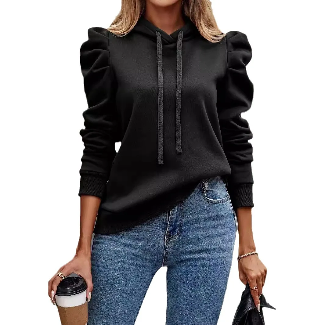 2025 Autumn and Winter New Fashionable Lapel Hooded Solid Color Long Sleeved Casual Women's Hoodie