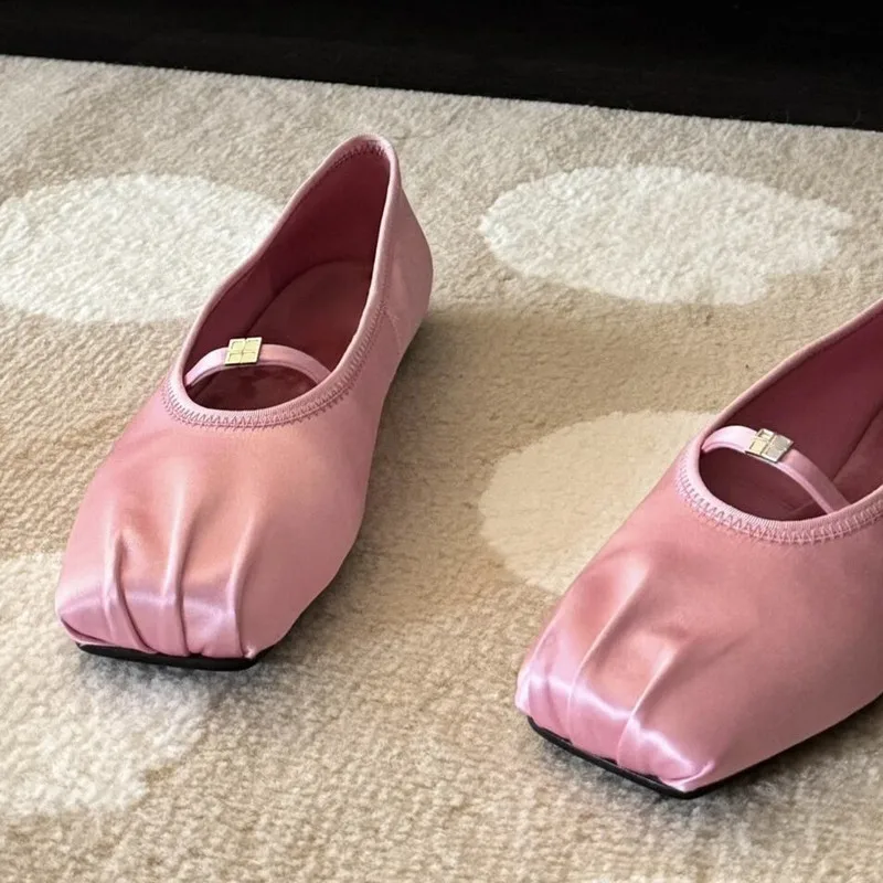 Chaussures de ballet plissées carrées pour femmes, chaussures Mary Janes pour femmes, document solide, peu profondes, tout assressenti, loisirs, chaussures plates en plein air pour filles