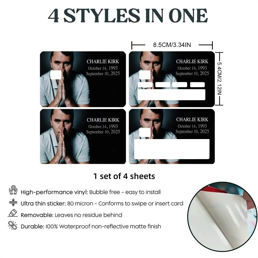 A-Charlie K-Kirk Pvc Hd Matte Film Skin Stickers For Small Chip Debit/Bank/Credit Card Waterproof Decor Sticker Friends Gift