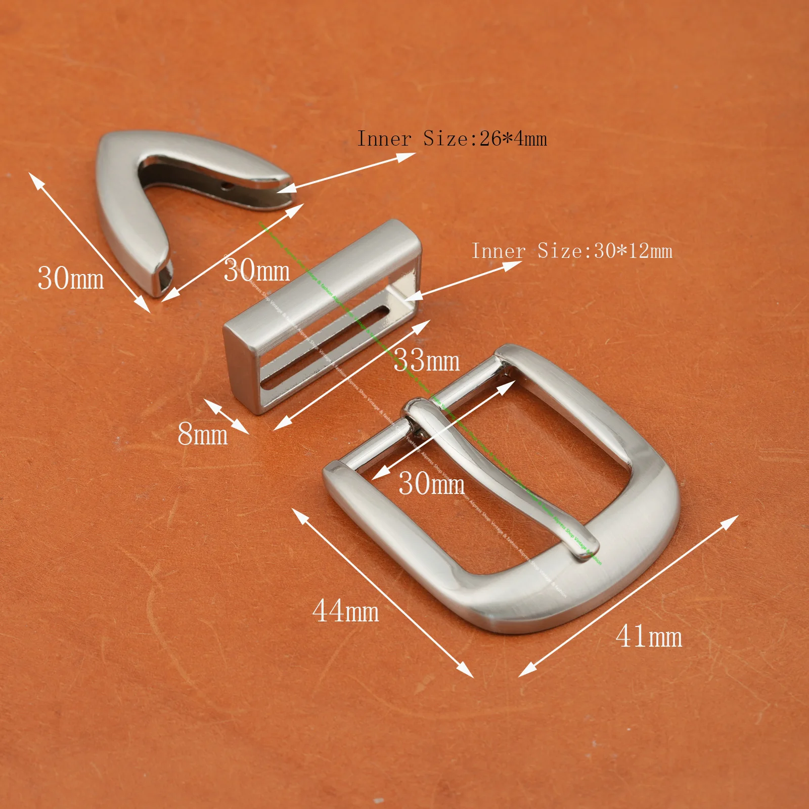 30mm Brushed Silver Western single-prong Leathercraft Belt Buckle 3 Piece Set Keeper Loop&Belt Tips for Leather Straps Belt
