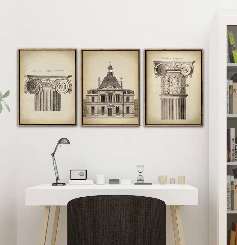 Vintage Europe Historical Architecture Church Castle Drawing Sketch Poster Canvas Painting Wall Art Pictures Home Room Decor
