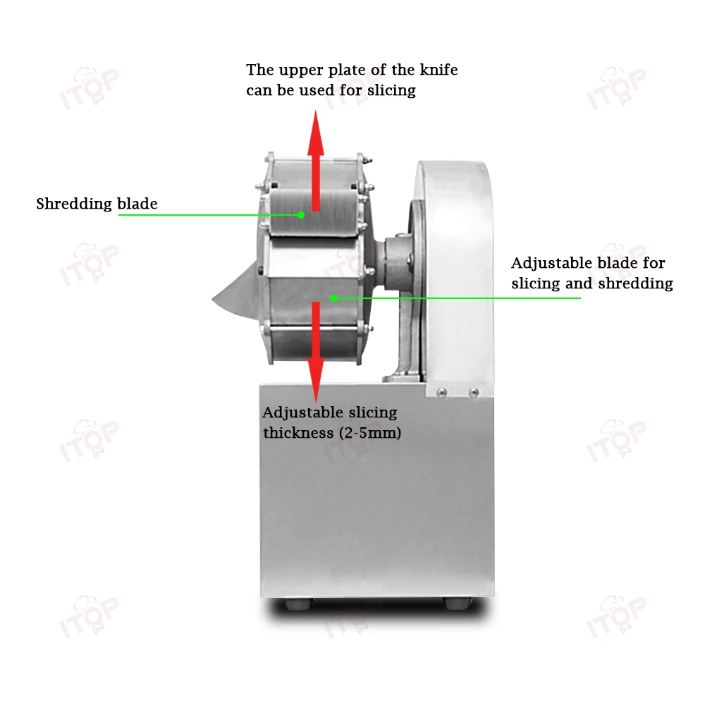 상업용 주방 쉐딩 기계, 슬라이싱 및 파쇄 기능, 2.5mm, 3mm, 4mm 옵션 교체 블레이드