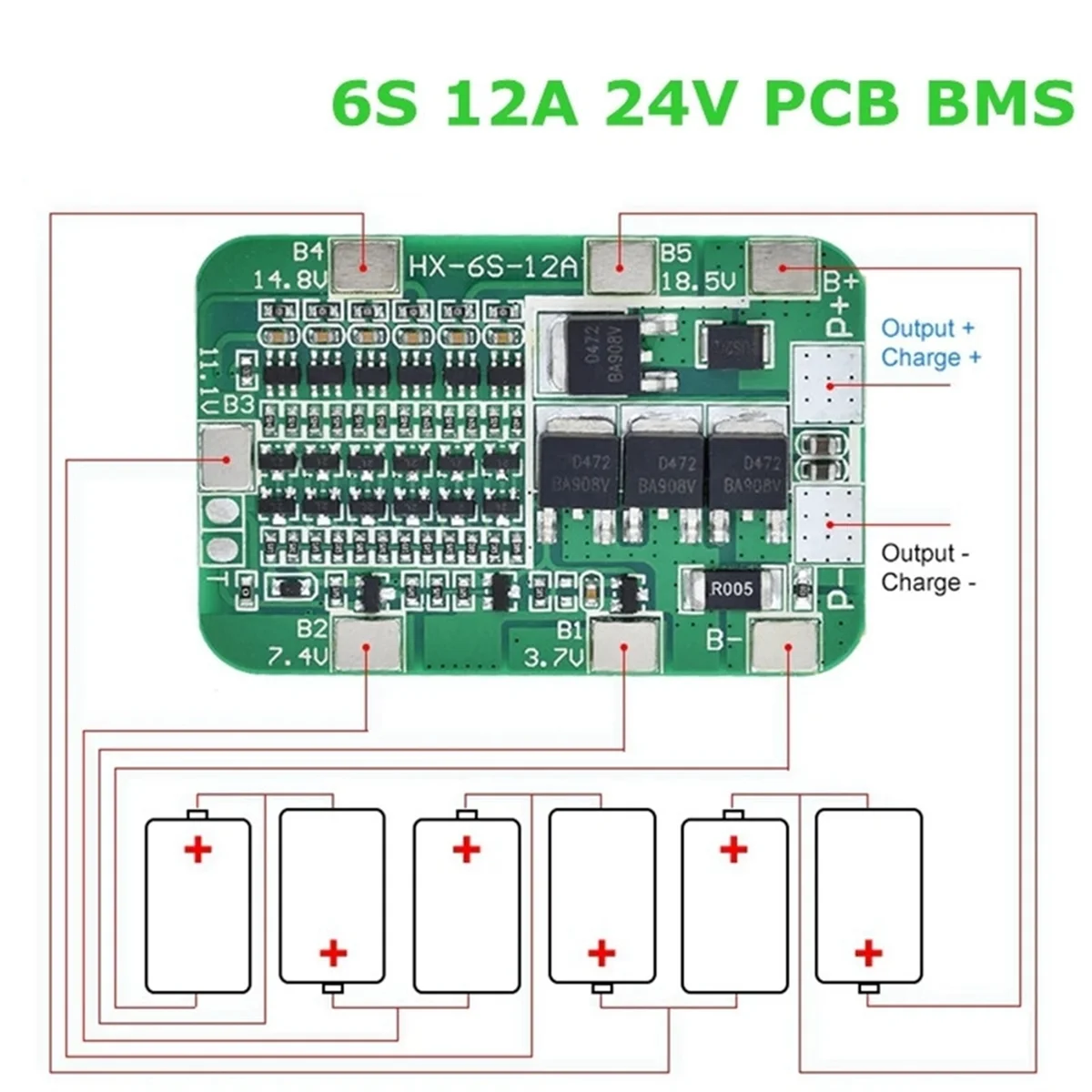 2PCS 6S 22.2V 12A Li-Ion Lithium Battery Protection Board for 18650 Li-Ion Lithium Battery Cell Module DIY Kit&A22K