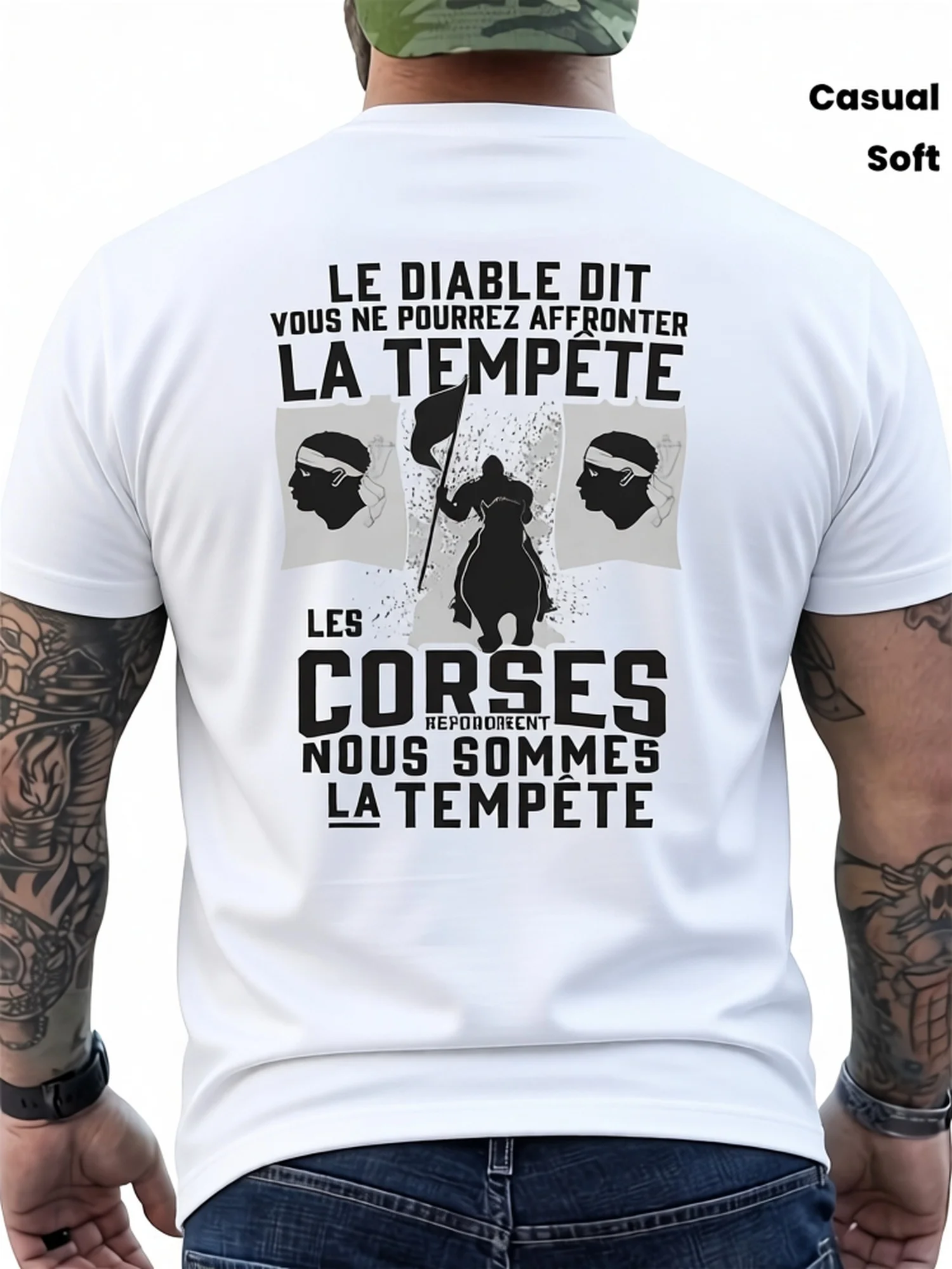 Corsica Storm Men's Limited Edition French Pirate Corsican Flag Anthem T-Shirt Corsican Map Back Print