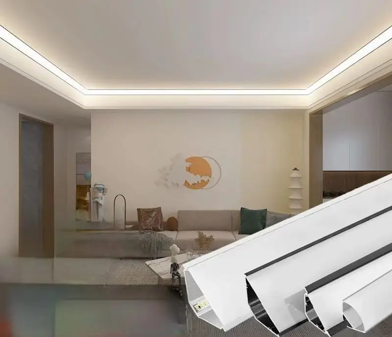 New design large size 45 degree angle aluminum LED light guide plate 90 * 34mm black silver ceiling top corner LED strip