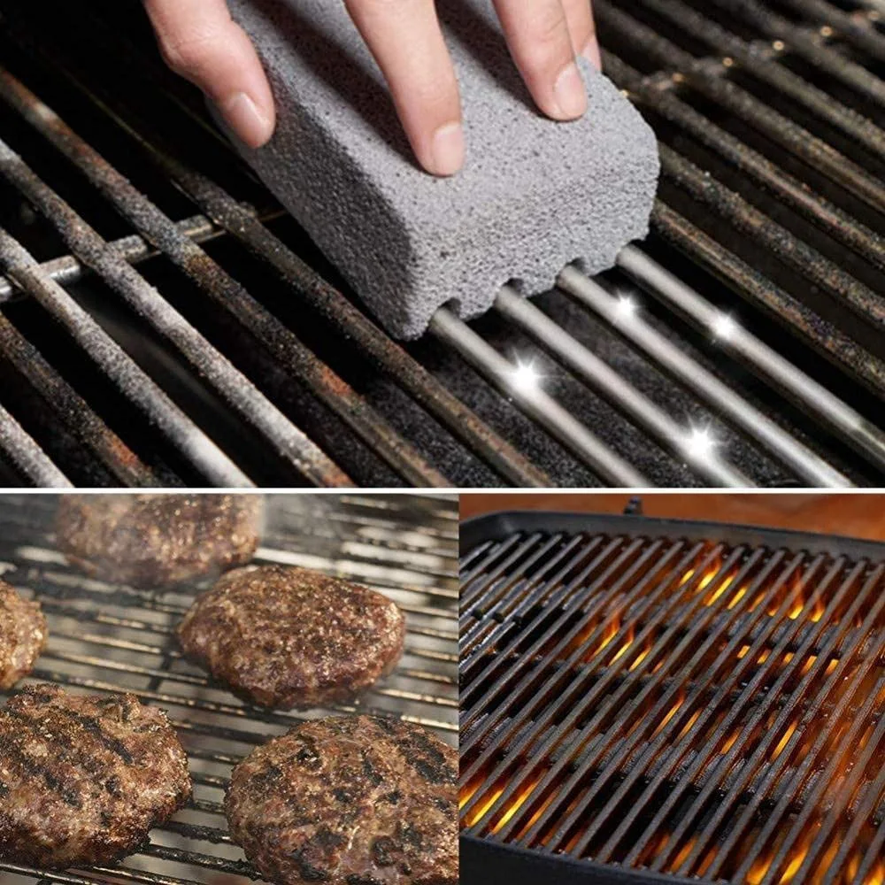 HRBAJ-4Pack Grill Griddle Cleaning Brick Block,Grill Cleaning Brick,For Flat Tops, Griddles, Grills - Natural Lava Pumice Rock
