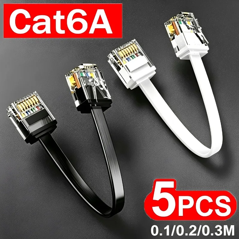 5/1Pcs CAT6A Ultra Short Gigabit Network Cable Gigabit Flat Body Cable Twisted Pair 10G Connector 32AWG Ultra-thin Machine Wire