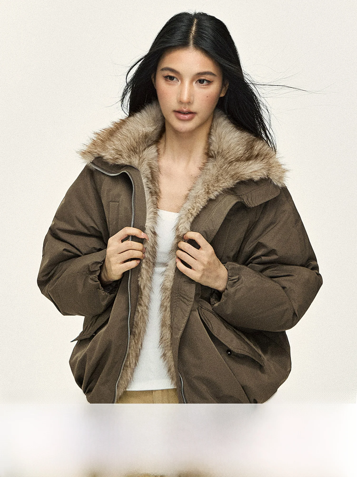 

Eco-Friendly White Du down Puffer Jaet Women's Spring 2025 New Sle Commute Faion Straight Cut Patchwork Coat