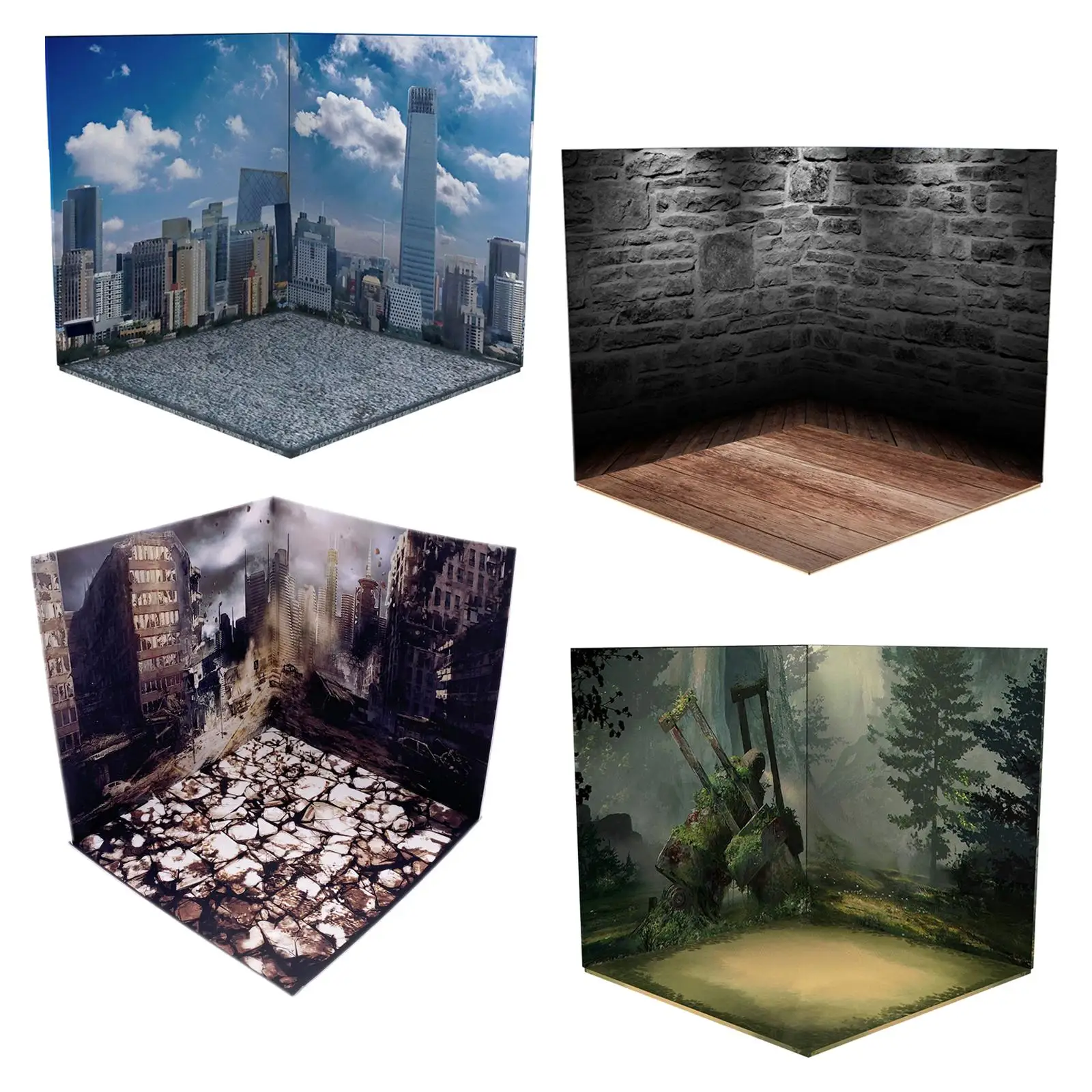 4pieces 1/12 Backdrop Display Diorama Storage Organizer Case for Action Figure