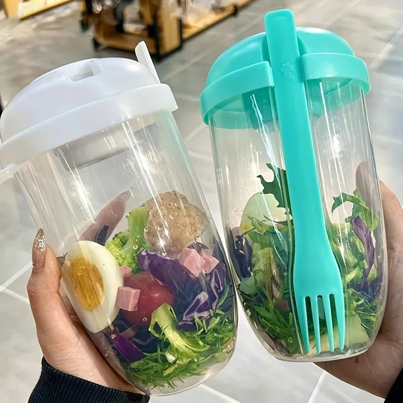 1L Salad Cup with Spoon Fork Lids Portable Breakfast Salad Cup Cereal Nut Yogurt Salad Cup Container Set Food Storage Bento Box