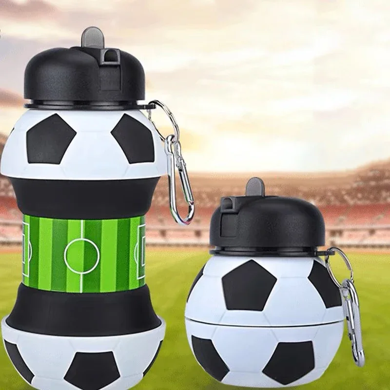 

550ml Creative Football Shaped Folding Silicone Water Bottle Outdoor Sports Portable Water Cup School Kids Leakproof Mug Air up