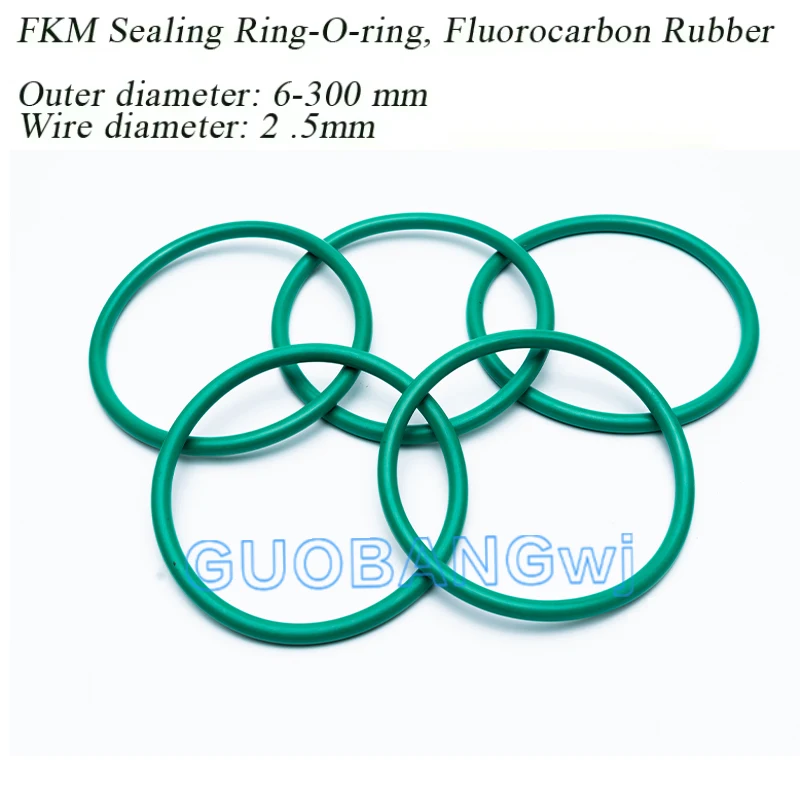 FKM O-ring Green Fluororubber Rubber Sealing Gasket O Ring CS 2.5mm Oil Resistant Acid Alkali Resistant O-Ring Kit OD6mm-300mm
