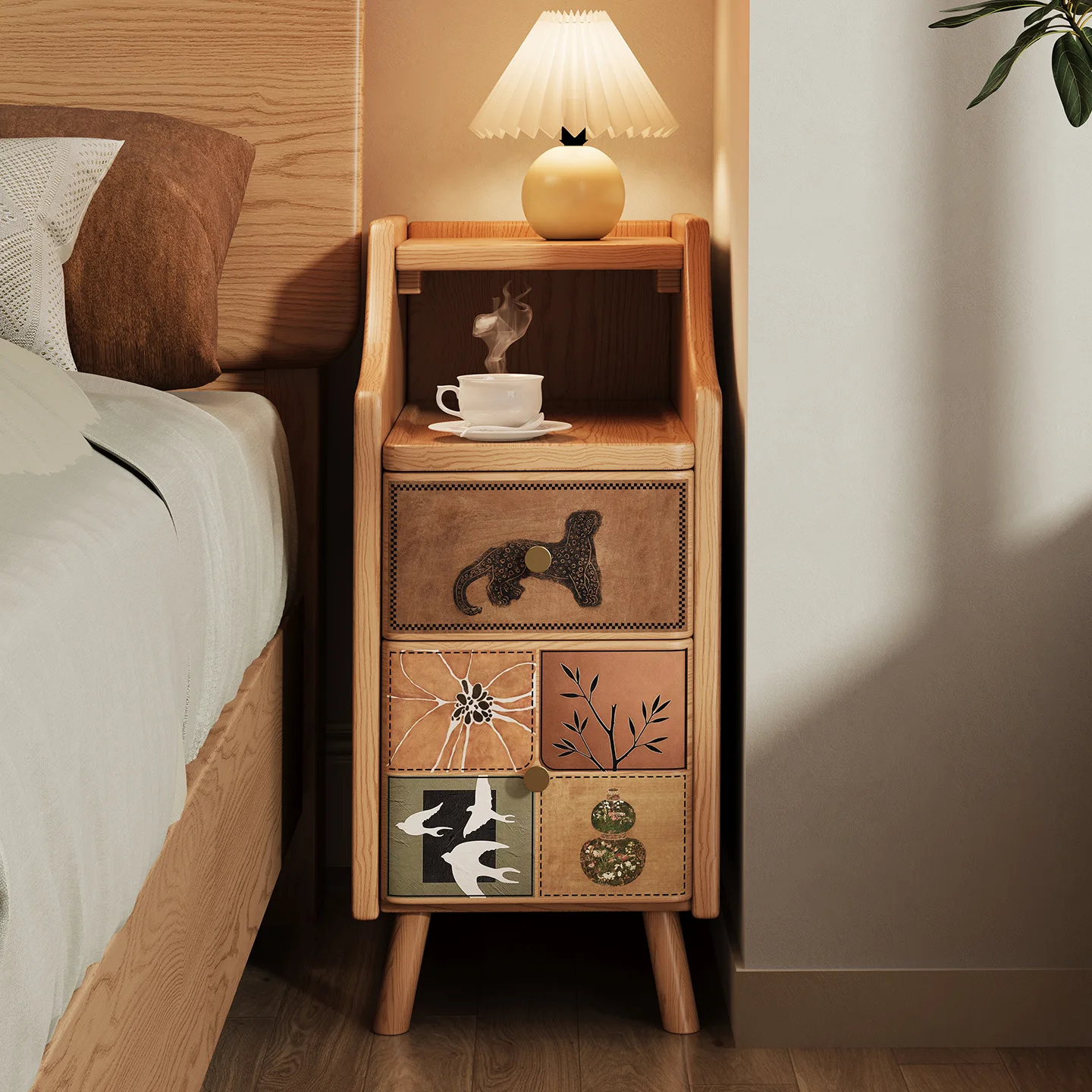 Solid wood bedside table, walnut 20cm ultra-narrow bedside table, small side cabinet, extremely narrow crevice cabinet