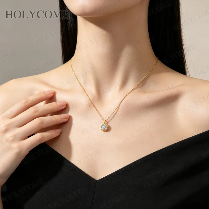 1 Karat Moissanit-Halskette für Damen, 925 Sterling Silber, runder Diamant-Anhänger, Verlobungs-, Hochzeits- und Party-Schmuck. – Detail 11