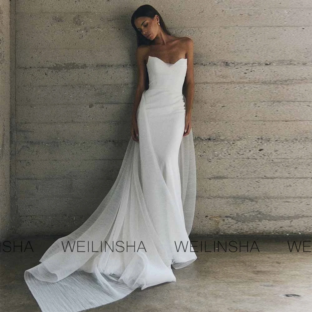 Modern Wedding Dresses Satin and Tulle Sheath/Column Wedding Party Dresses White Sweetheart Draped Tailing Wedding Dresses Women