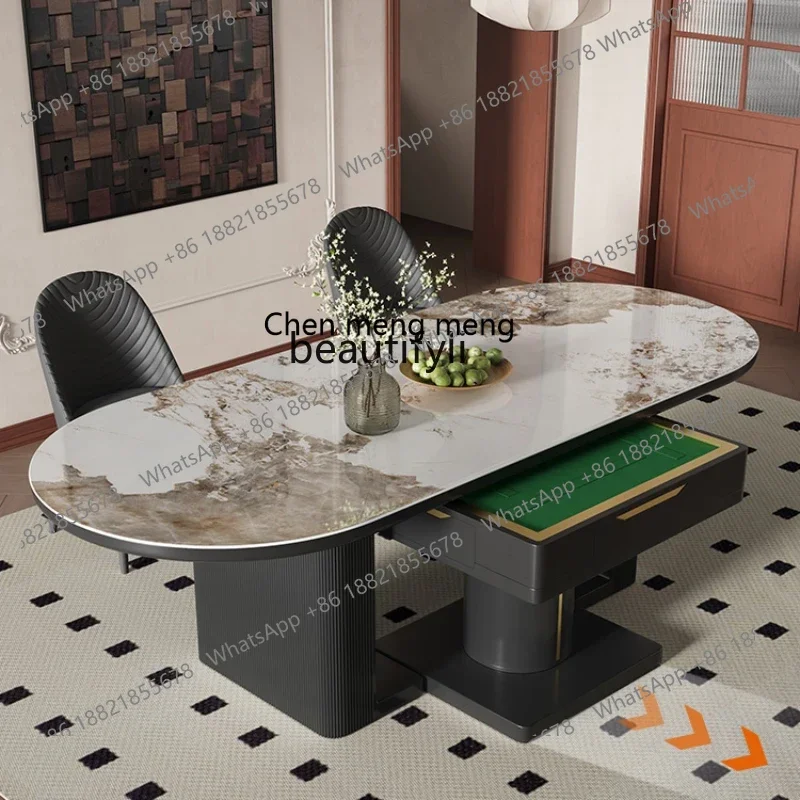 

cc182l Automatic Household Dining Table Mahjong Table Dual-Use Dining Table Integrated Light Luxury Stone Plate Multi-Function