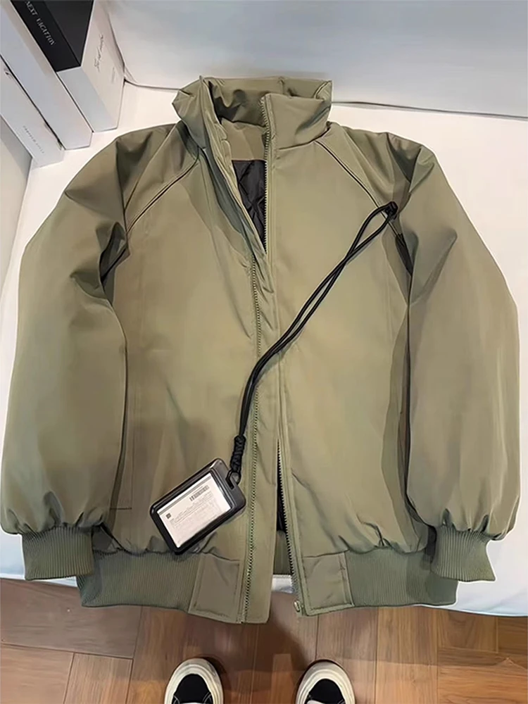 

Thiened ort American Sle Jaet Stand Collar Quilted Cotton Coat Warm Military een Men's Winter Coat Zipper Closure