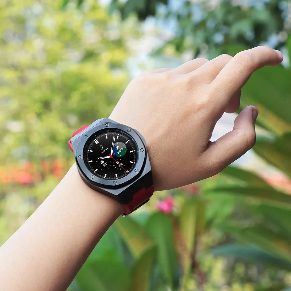 الفاخرة الفولاذ المقاوم للصدأ الحال بالنسبة لسامسونج ساعة 4 الكلاسيكية 46 مللي متر تعديل عدة ل ساعة 5Pro 45 مللي متر Watch4/5 44 40 مللي متر المطاط حزام