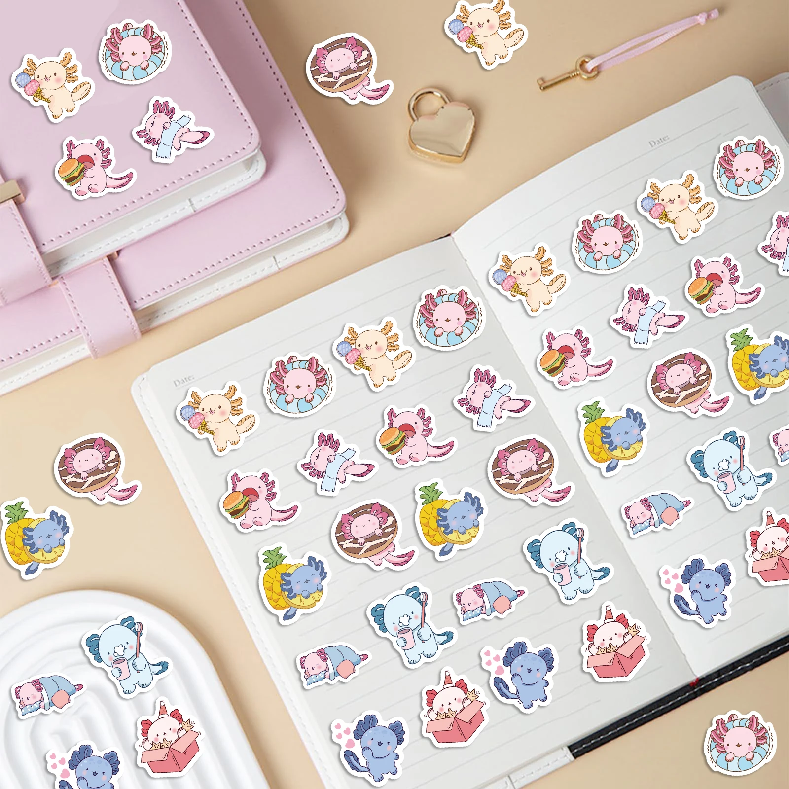 500pcs Cute Animal Axolotl Cartoon PVC Stickers Roll for Envelope Encourage Praise Reward Work Sealing Label Water Cup Toys Deca