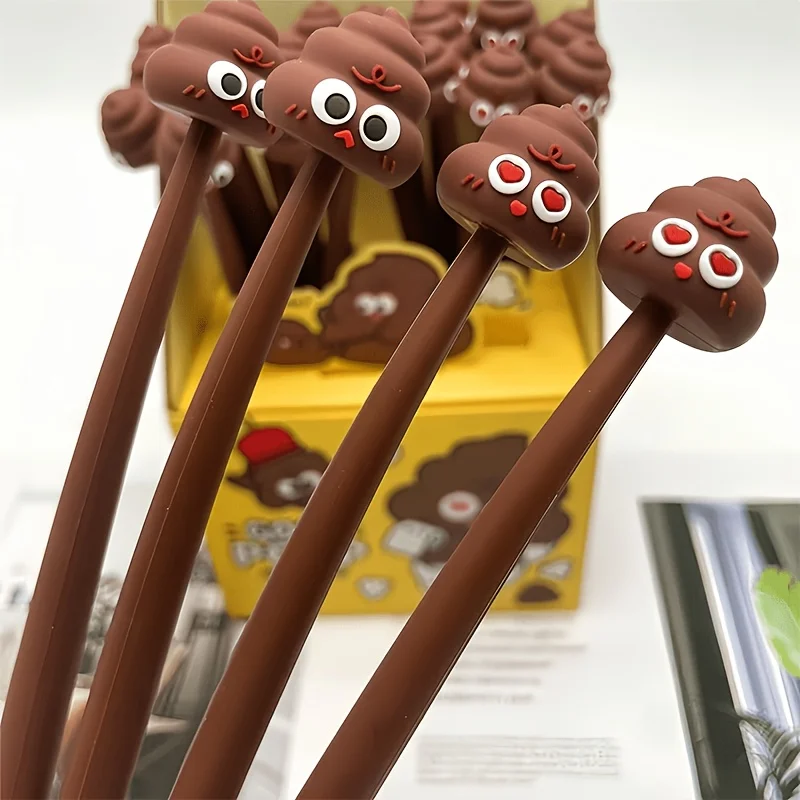 Funny Poop-Shaped Gel Pen, Silly Prank Poop Pen, Cartoon Silicone Head, Fun Student Pen for Doing Homework, Black Ink Pen, April Fool's Day Funny Gift, Creative Stationery