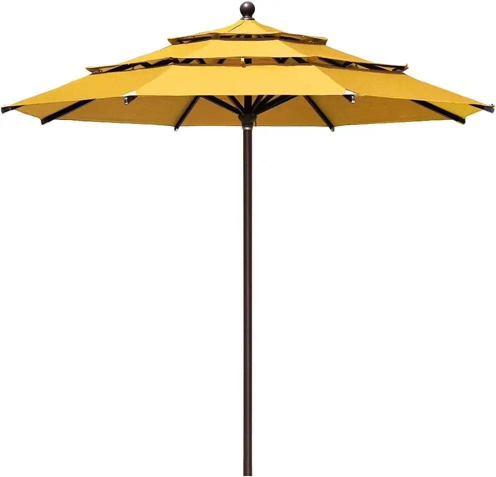 USA 10-Year-Non-Fading 11Ft 3 Tiers Market Umbrella Patio Outdoor Cylinder Auto Push-up Table Umbrella with Ventilation